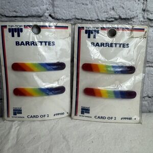 VTG Tip-Top Barrettes (4) Piece‎ Self Clasp Metal and Ball Clasp Rainbow CUTE